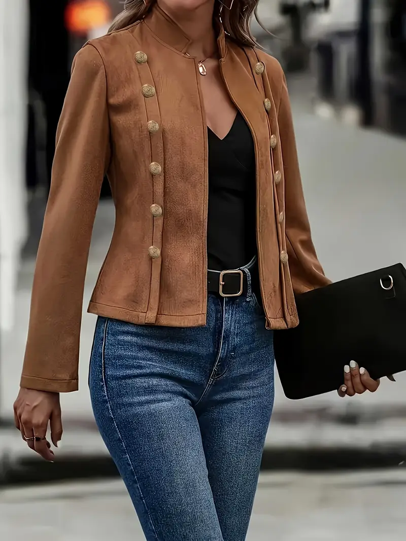 Elegant Women's Vintage-Inspired Long Sleeve Jacket - Double Breasted Detail