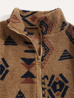 Aztec Pattern Fuzzy Jacket, Casual Zip Up Outwear For Winter & Fall