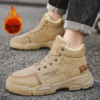 Men's Thermal Insulated Winter Snow Boots - Plush Fleece Lining with Striped Design