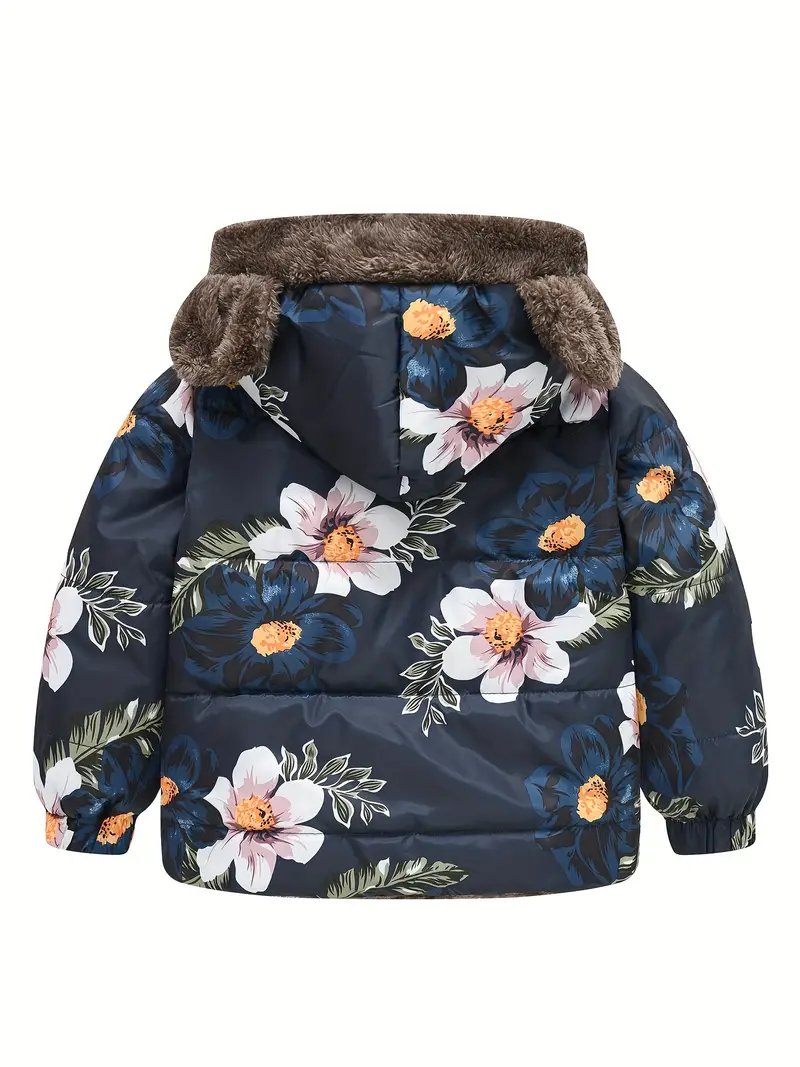 Girls' Reversible Hooded Winter Jacket - Two-in-One Coat with Animal Print