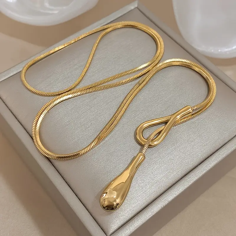 Elegant Vintage Y-Necklace, Stainless Steel Waterdrop Pendant