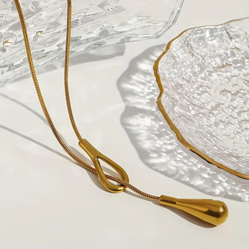 Elegant Vintage Y-Necklace, Stainless Steel Waterdrop Pendant