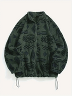 Aztec Pattern Fuzzy Jacket, Casual Zip Up Outwear For Winter & Fall
