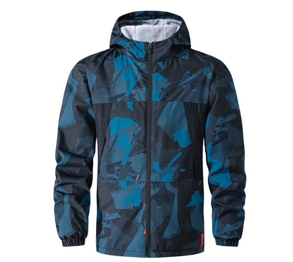 Men's Heavyweight Windproof Jacket - Thermal Insulated Hooded Coat with Camouflage Design