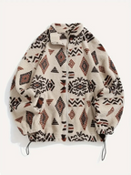 Aztec Pattern Fuzzy Jacket, Casual Zip Up Outwear For Winter & Fall