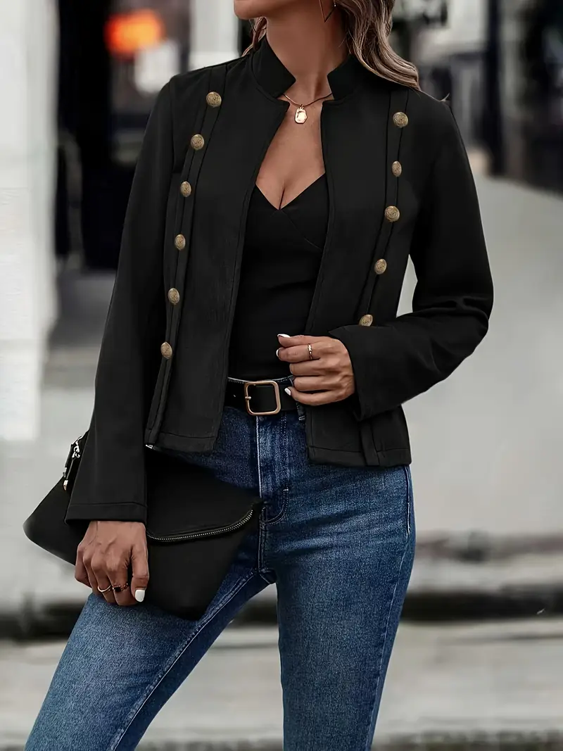 Elegant Women's Vintage-Inspired Long Sleeve Jacket - Double Breasted Detail