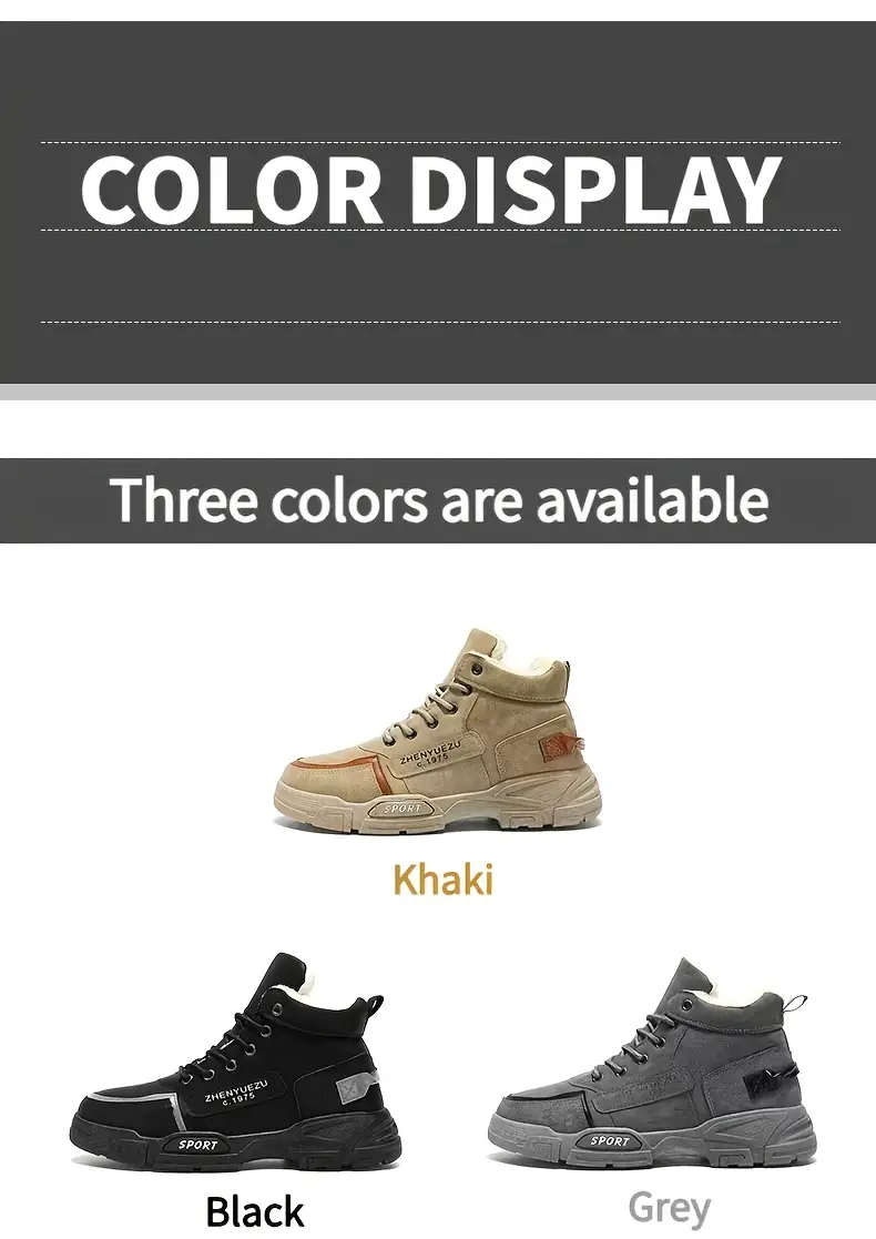 Men's Thermal Insulated Winter Snow Boots - Plush Fleece Lining with Striped Design