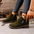 Women's Chunky Heel Ankle Boots - Retro British Style with Side Zipper