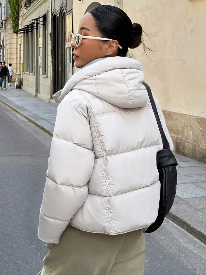 Women's Hooded Winter Jacket - Loose Fit Lined Coat with Front Pockets