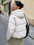 Women's Hooded Winter Jacket - Loose Fit Lined Coat with Front Pockets