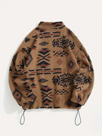 Aztec Pattern Fuzzy Jacket, Casual Zip Up Outwear For Winter & Fall