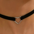 Fashion Punk Black Wide Rope Heart Pendant Necklace for Women