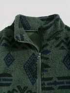 Aztec Pattern Fuzzy Jacket, Casual Zip Up Outwear For Winter & Fall