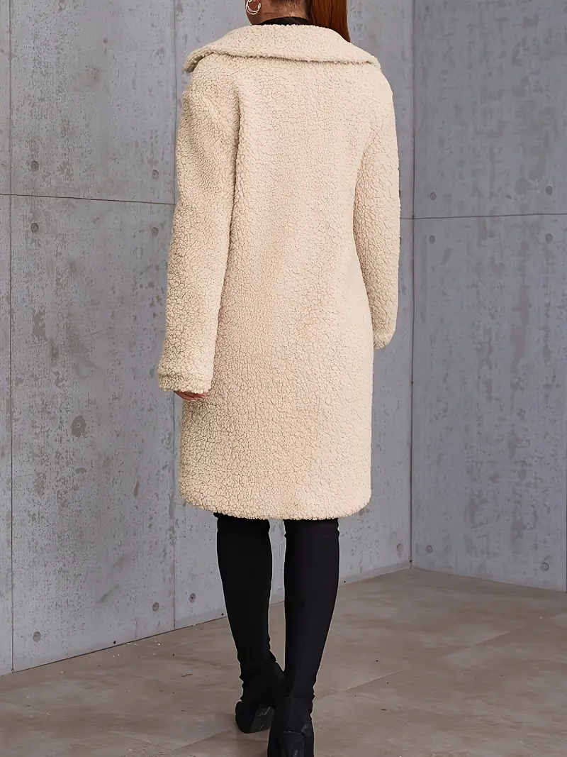 Women's Long Faux Fur Coat with Button Details - Soft & Fluffy