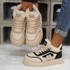 Women's Winter Chunky Platform Snow Boots - Shiny Black with Beige Plush Lining