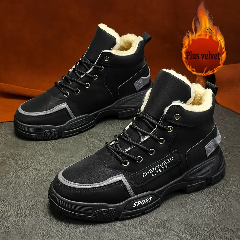 Men's Thermal Insulated Winter Snow Boots - Plush Fleece Lining with Striped Design
