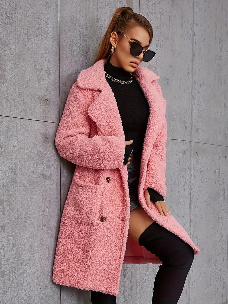 Women's Long Faux Fur Coat with Button Details - Soft & Fluffy