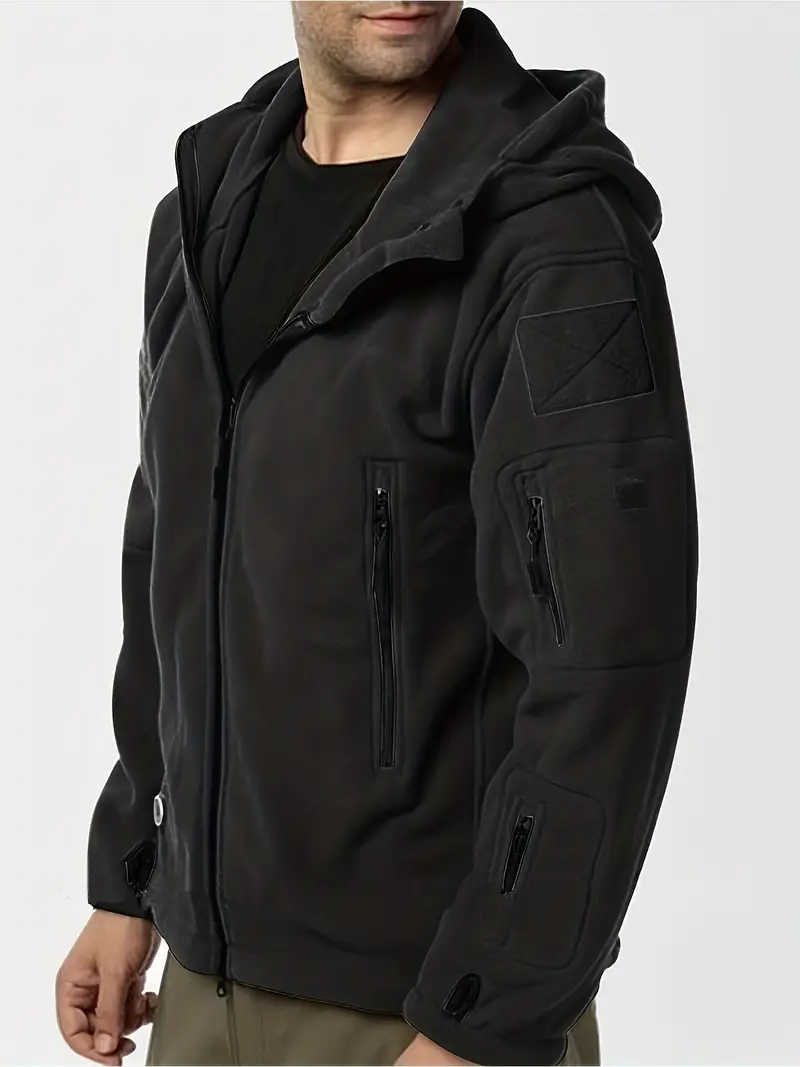 Men's Fleece Jacket - Warm Winter Hooded Zip-Up Sweatshirt with Pockets