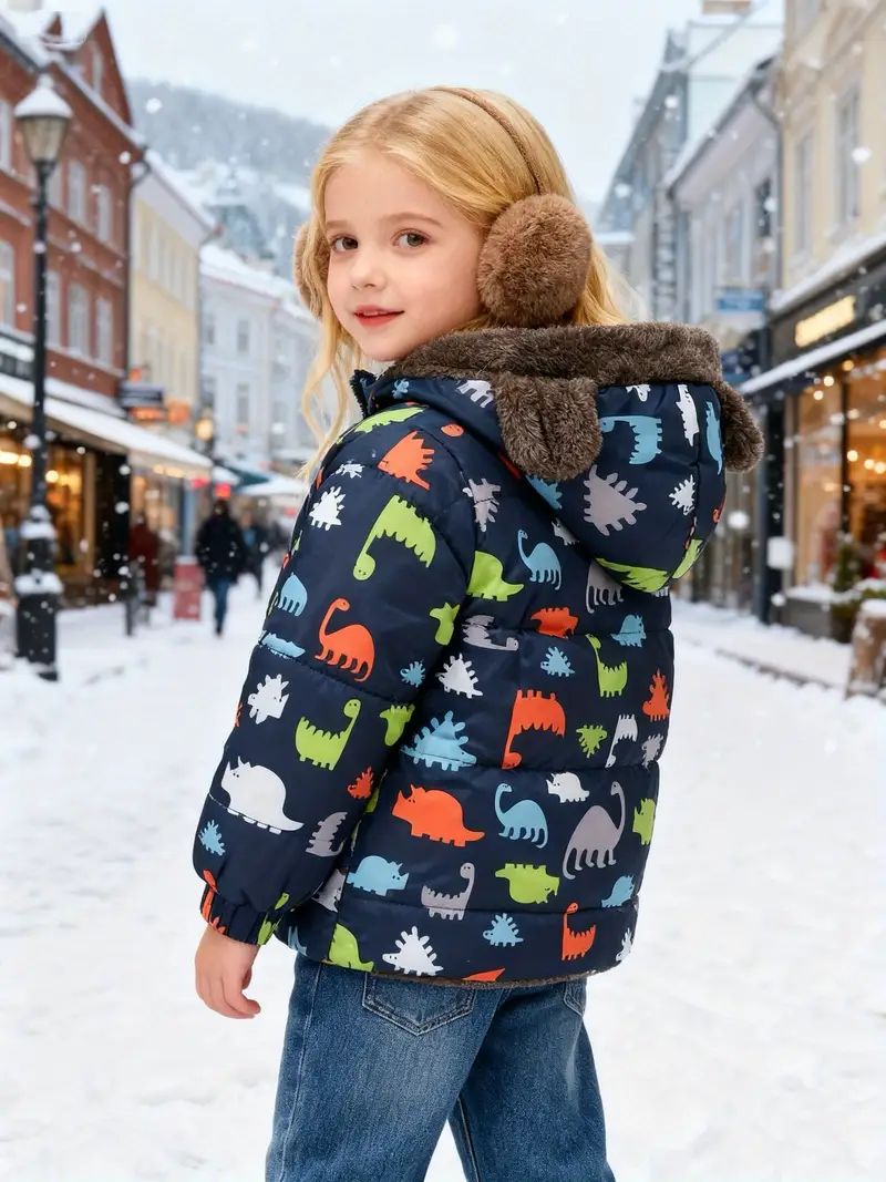 Girls' Reversible Hooded Winter Jacket - Two-in-One Coat with Animal Print