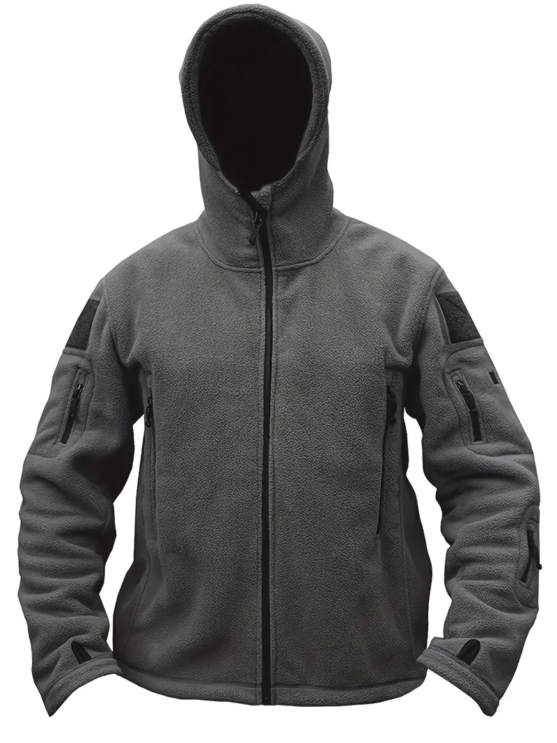 Men's Fleece Jacket - Warm Winter Hooded Zip-Up Sweatshirt with Pockets