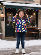 Girls' Reversible Hooded Winter Jacket - Two-in-One Coat with Animal Print