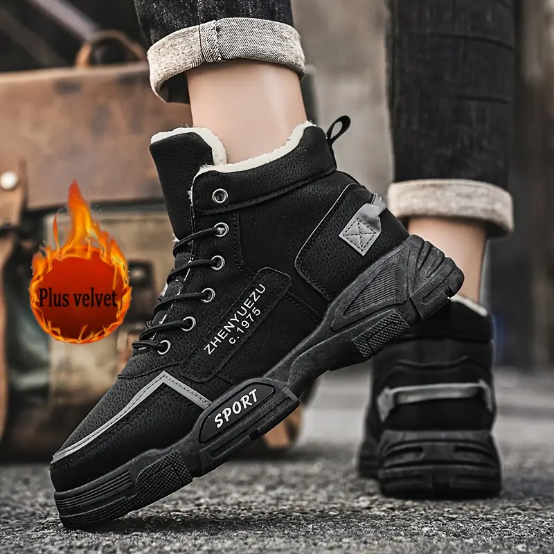 Men's Thermal Insulated Winter Snow Boots - Plush Fleece Lining with Striped Design