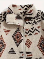 Aztec Pattern Fuzzy Jacket, Casual Zip Up Outwear For Winter & Fall