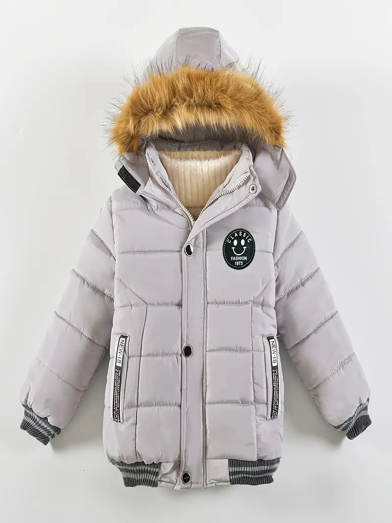 Boys' Casual Hooded Winter Coat - Fleece-Lined Zip-Up Jacket