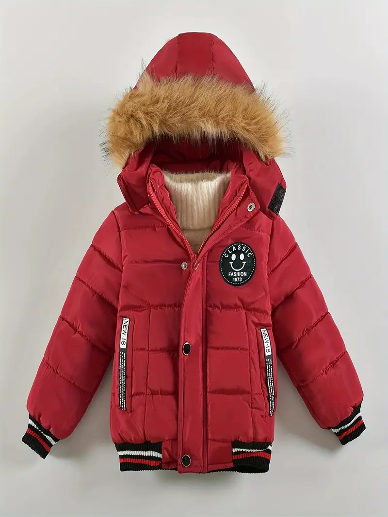 Boys' Casual Hooded Winter Coat - Fleece-Lined Zip-Up Jacket