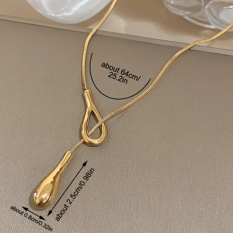 Elegant Vintage Y-Necklace, Stainless Steel Waterdrop Pendant