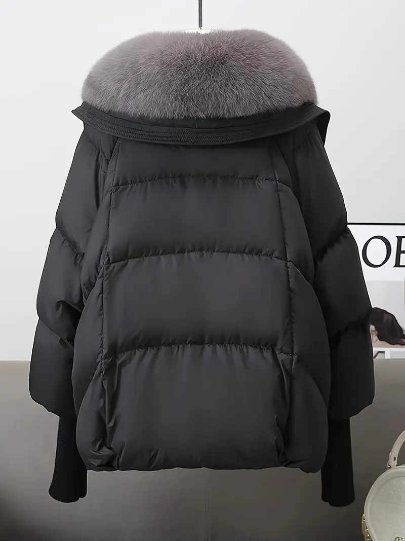 Removable Faux Fur Lined Thickened Winter Coat - Casual Loose Fit A-Line Cut