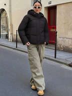 Women's Hooded Winter Jacket - Loose Fit Lined Coat with Front Pockets