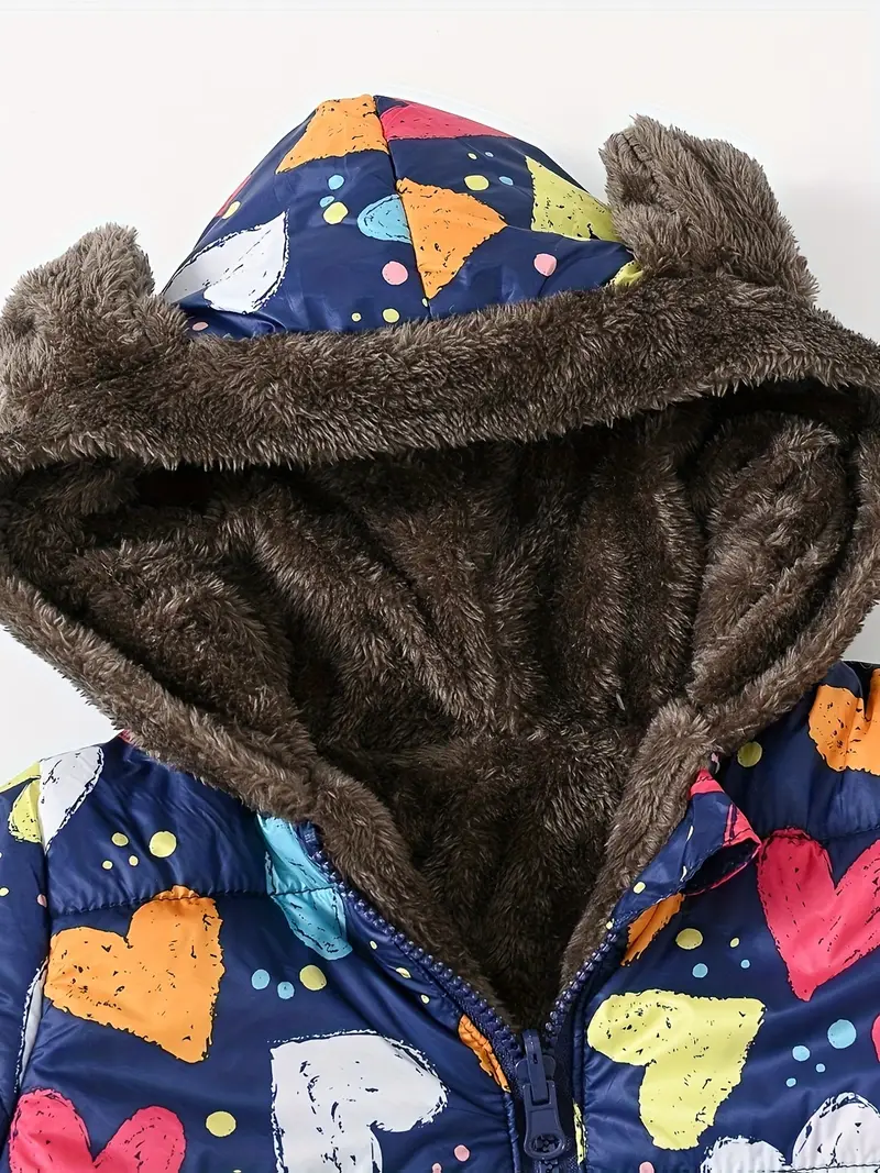 Girls' Reversible Hooded Winter Jacket - Two-in-One Coat with Animal Print