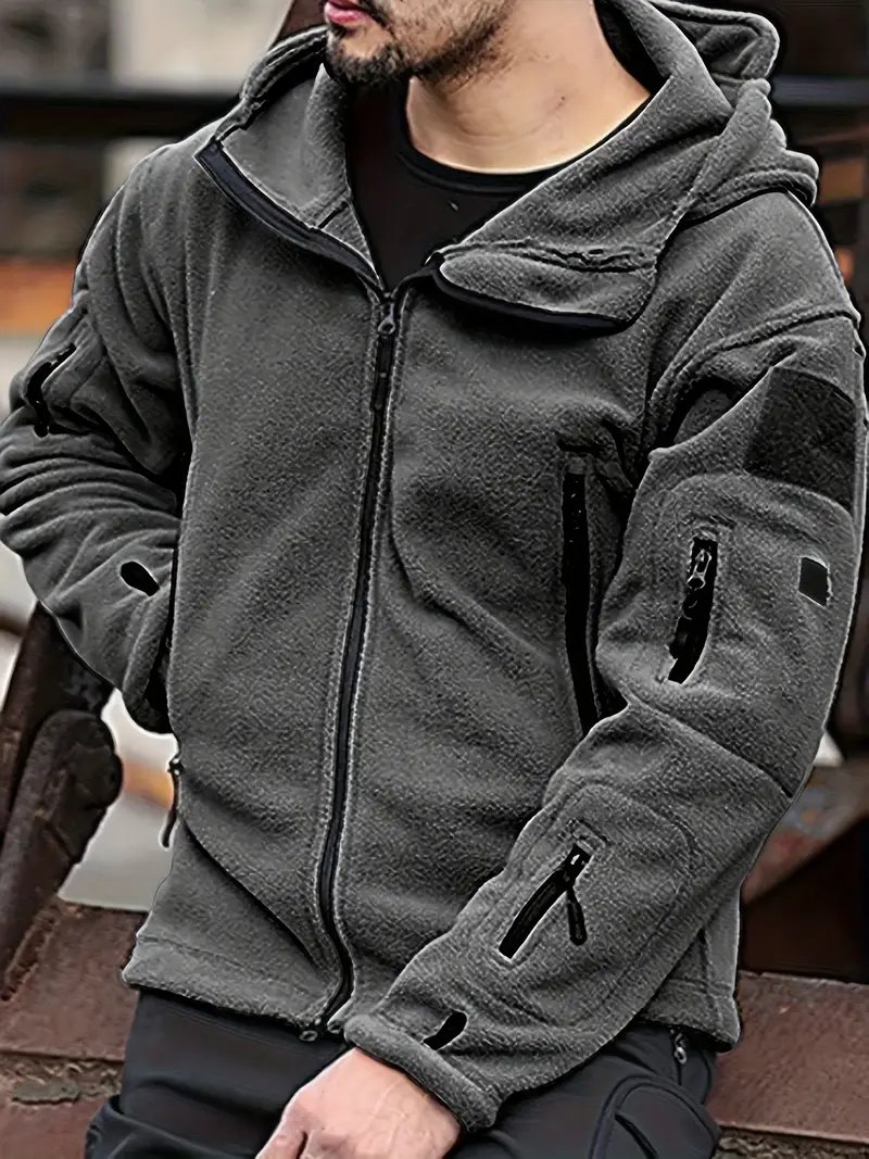 Men's Fleece Jacket - Warm Winter Hooded Zip-Up Sweatshirt with Pockets