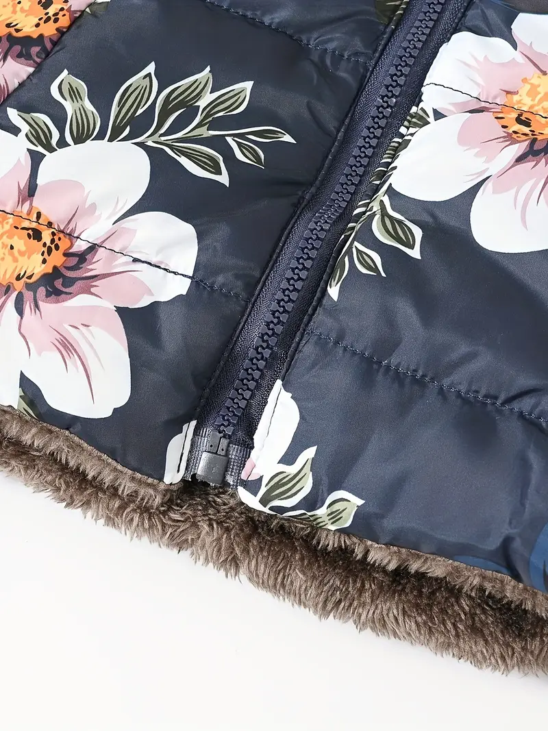 Girls' Reversible Hooded Winter Jacket - Two-in-One Coat with Animal Print