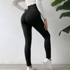 Brushed Leggings V Waist Button Casual Pants