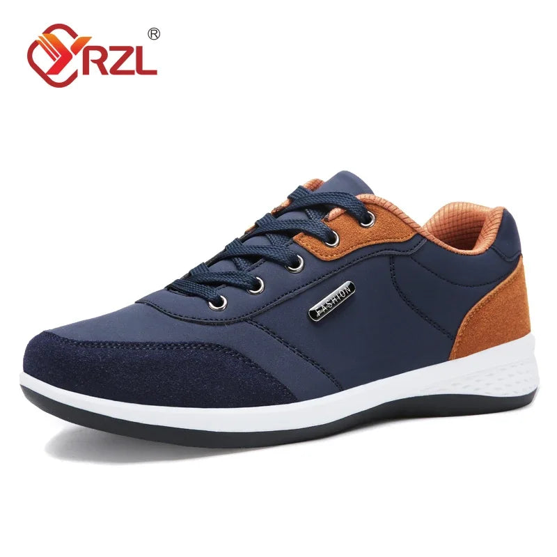 YRZL Men’s Waterproof Leather Walking Sneakers – Non-Slip Casual Sports Shoes for Spring and Autumn