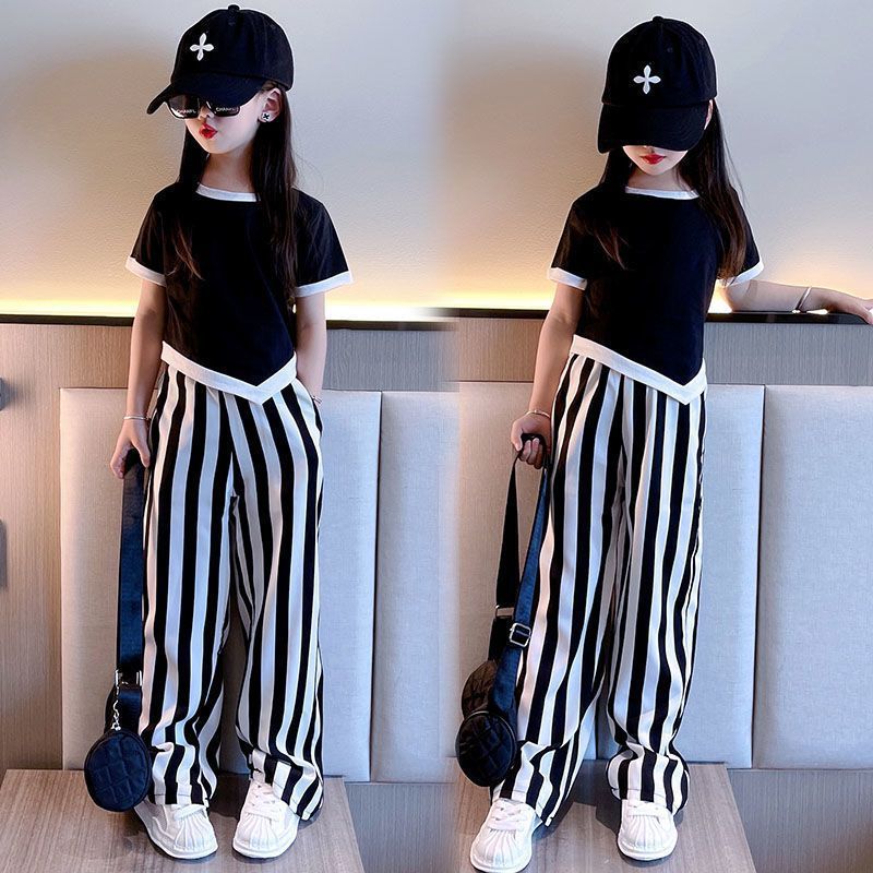 Girls' Summer Book Short-sleeved Shirt Cold Wide-leg Pants Two-piece Set
