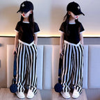 Girls' Summer Book Short-sleeved Shirt Cold Wide-leg Pants Two-piece Set
