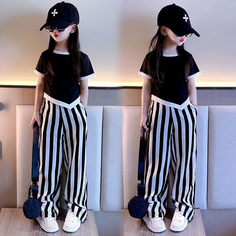 Girls' Summer Book Short-sleeved Shirt Cold Wide-leg Pants Two-piece Set