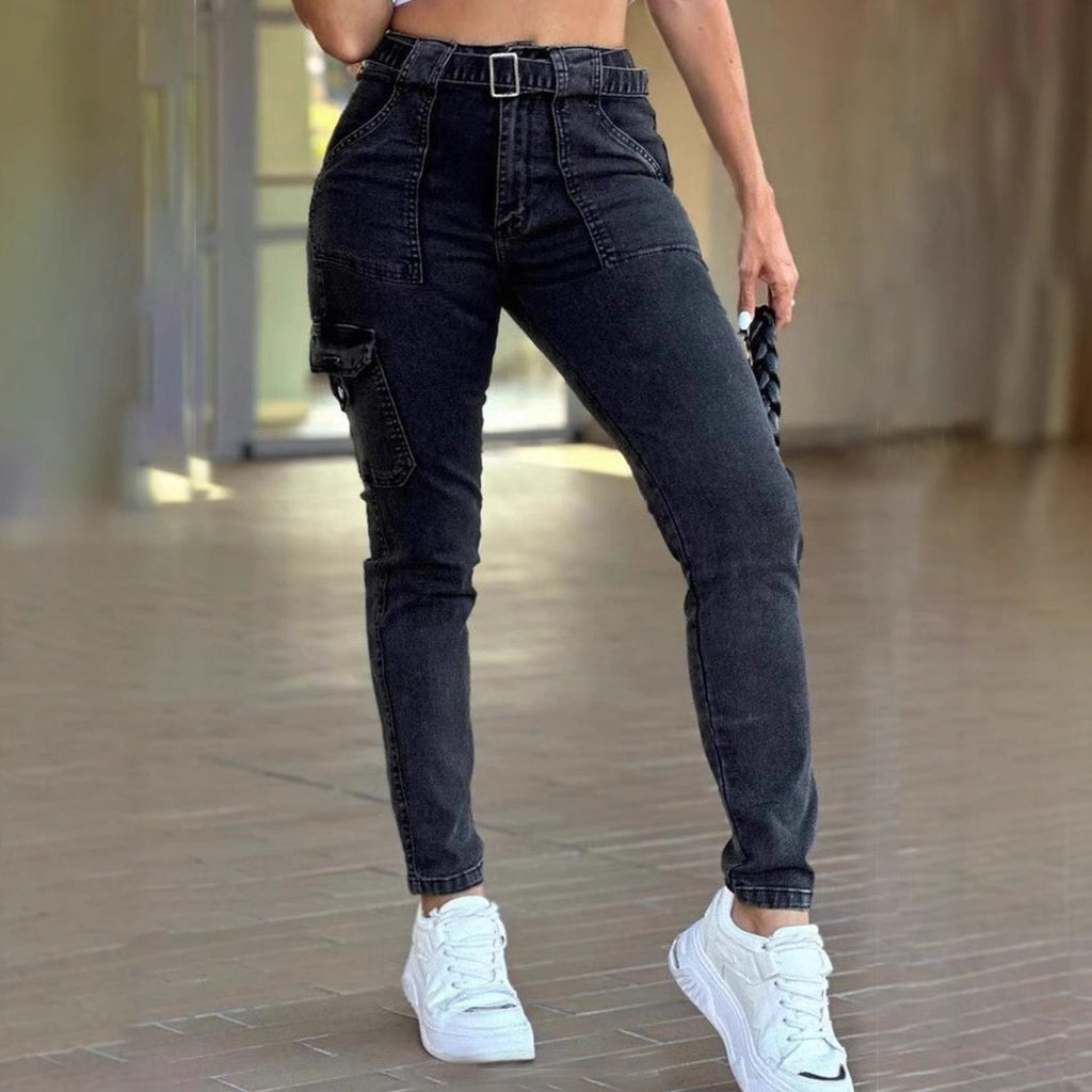 Women's Jeans Leisure Washed-out Slim-fit Solid Color Workwear Denim