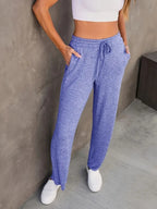 Drawstring Pocket Solid Color Loose Casual Pants Women