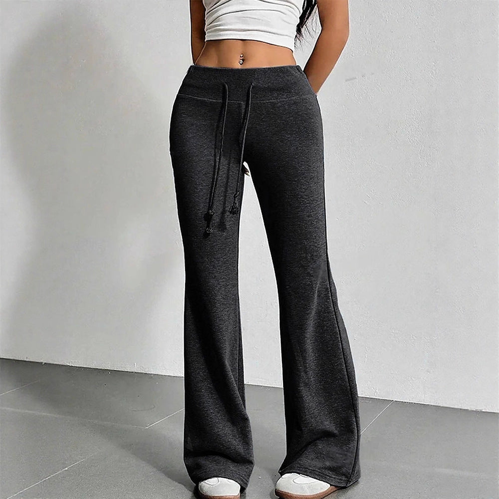 Women's Solid Color Spring High Waist Drawstring Straight Loose Casual Pants