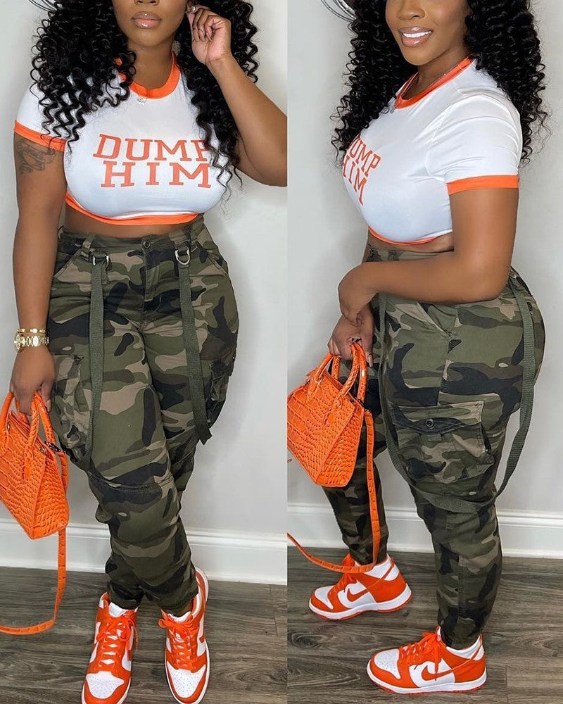 Fashion Camouflage All-match Ankle-tied Overalls