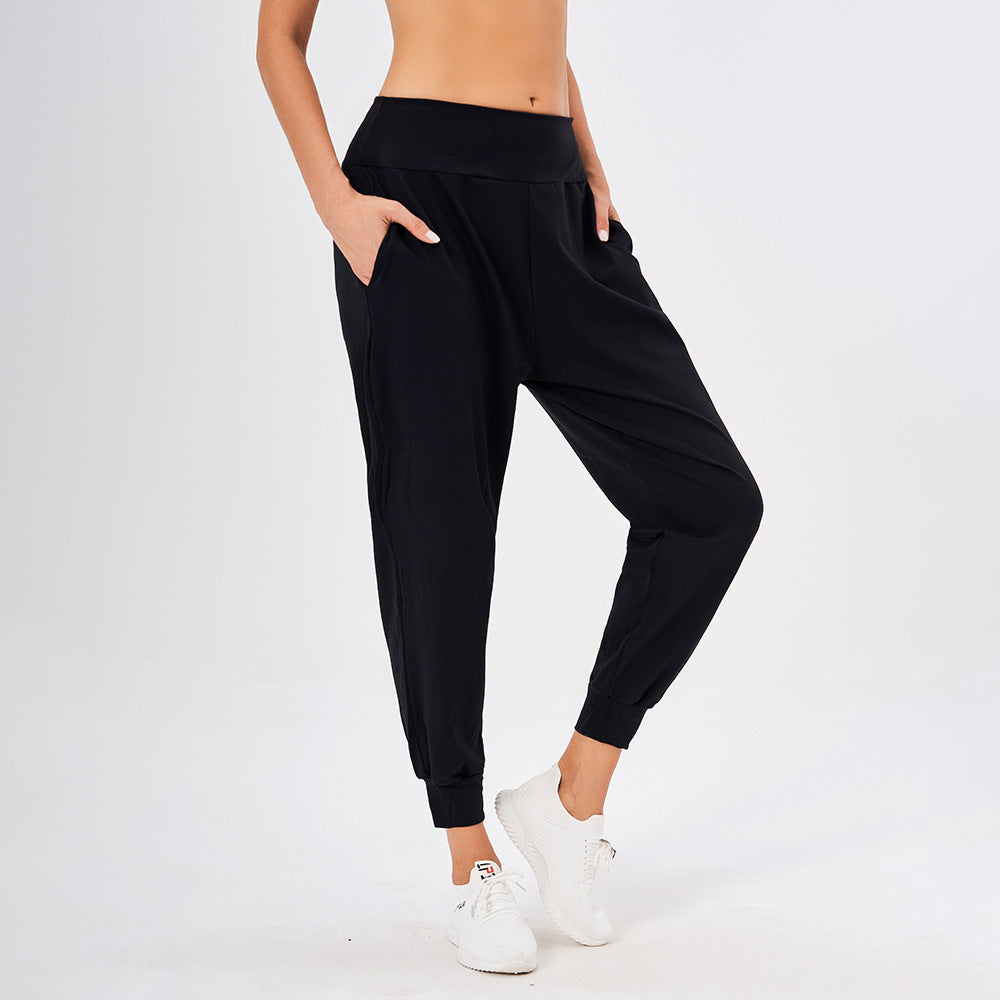 Women's Sports Solid Color High Waist Simple Pocket Casual Pants
