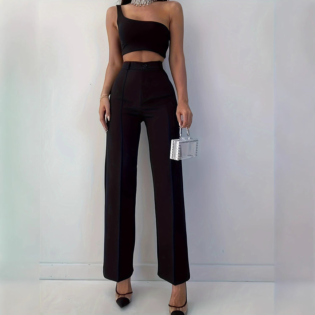 High Waist Slim Fit Solid Color Casual Pants
