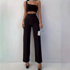 High Waist Slim Fit Solid Color Casual Pants