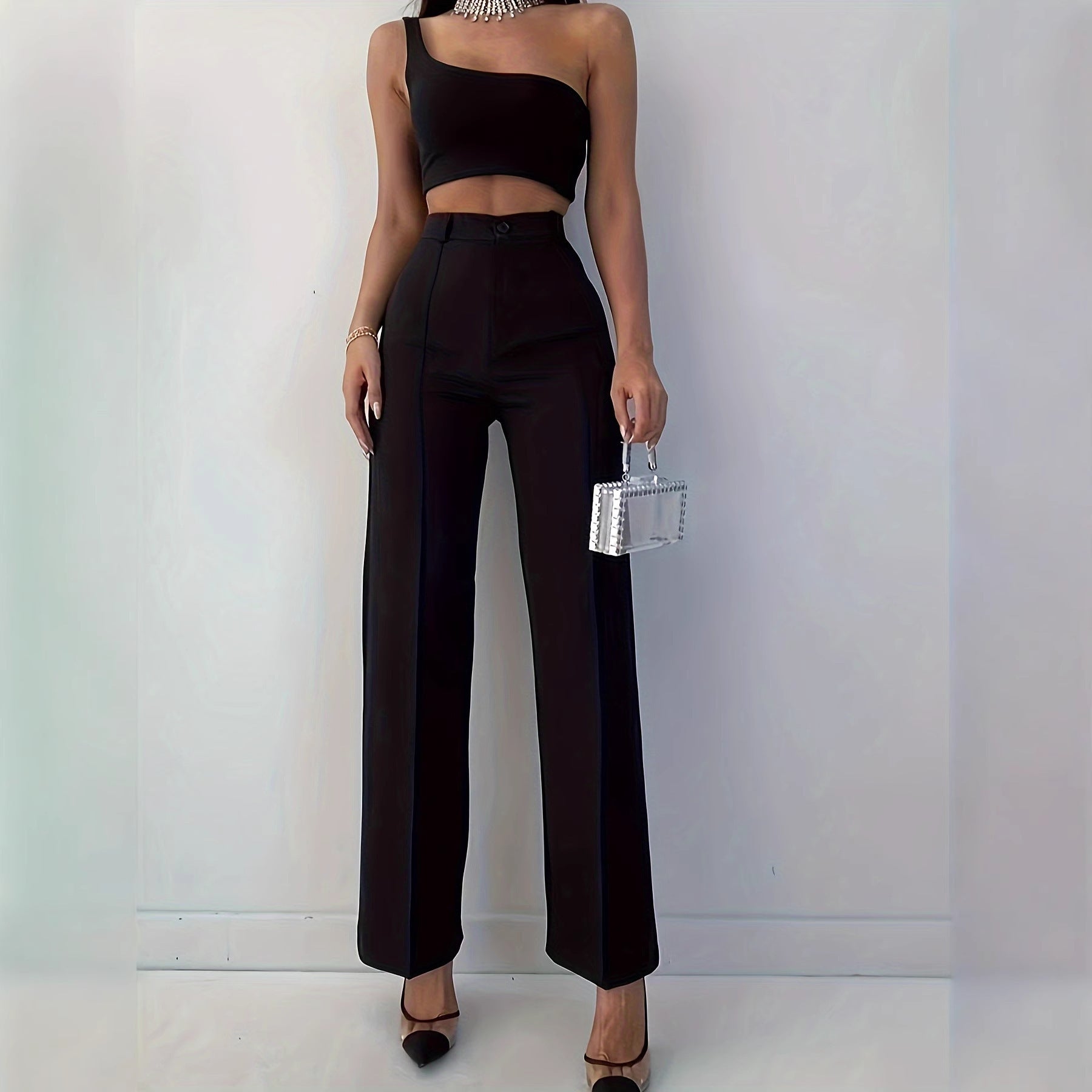 High Waist Slim Fit Solid Color Casual Pants