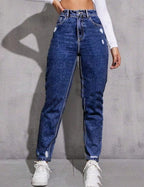 Women's Casual Ripped Washed Jeans With Nine-part Calf