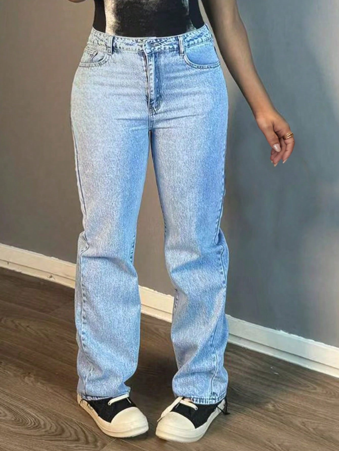 Fashionable All-match Simple Solid Color Elegant Straight Jeans For Women